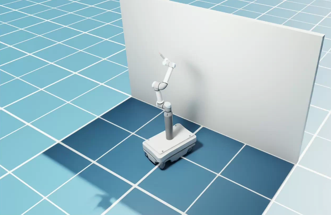 Preview: the painting robot next to the paint wall